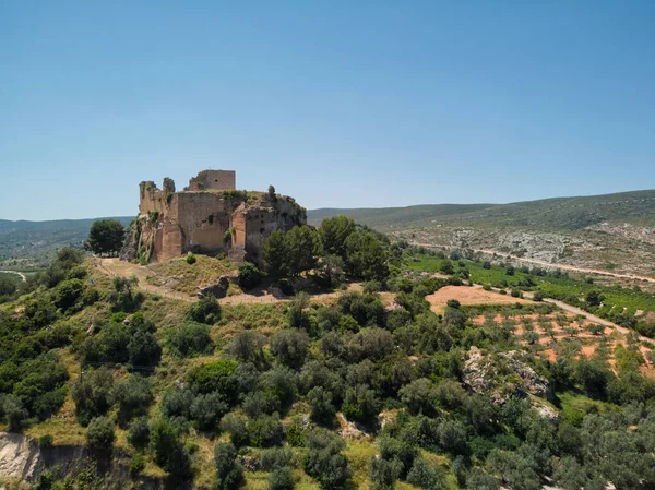 Aerial High Photography Drone Point Ruins Castle Montesa Located Hill — Stock Fotó