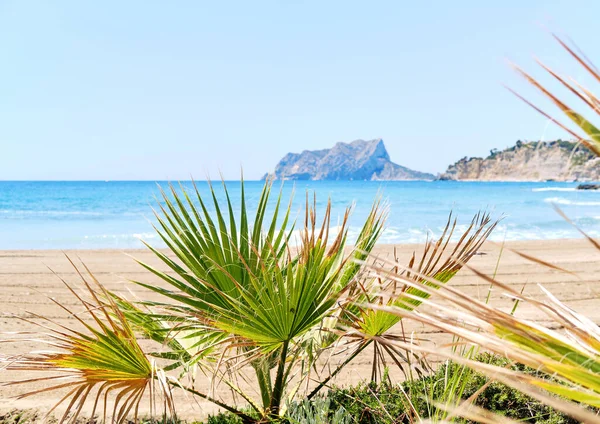 Strand Von Moraira Einem Sonnigen Sommertag Spanische Küstenstadt Spanien — Stockfoto