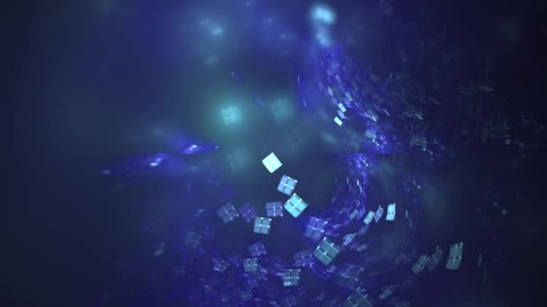 Flying Cubes Blauw Violette Kleuren Abstracte Fractal Achtergrond Computergegenereerde Kunst — Stockvideo