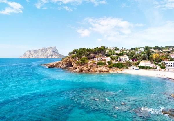 Turquoise Bay Mediterranean Sea Benissa Spanish Resort Town White Sand — Stock Photo, Image