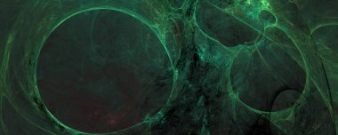 Soyut bilgisayar üretilmiş fraktal arkaplan resmi. Yeşil daireler enerji üzerine koyu kaplama