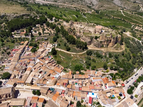 Fotografía Aérea Montesa Pueblo Campo Ruinas Del Antiguo Castillo España — Foto de Stock