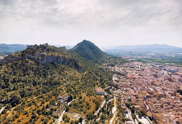 Fotografía Aérea Xativa Jativa Hacinadas Casas Residenciales Barrios Paisaje Urbano — Foto de Stock