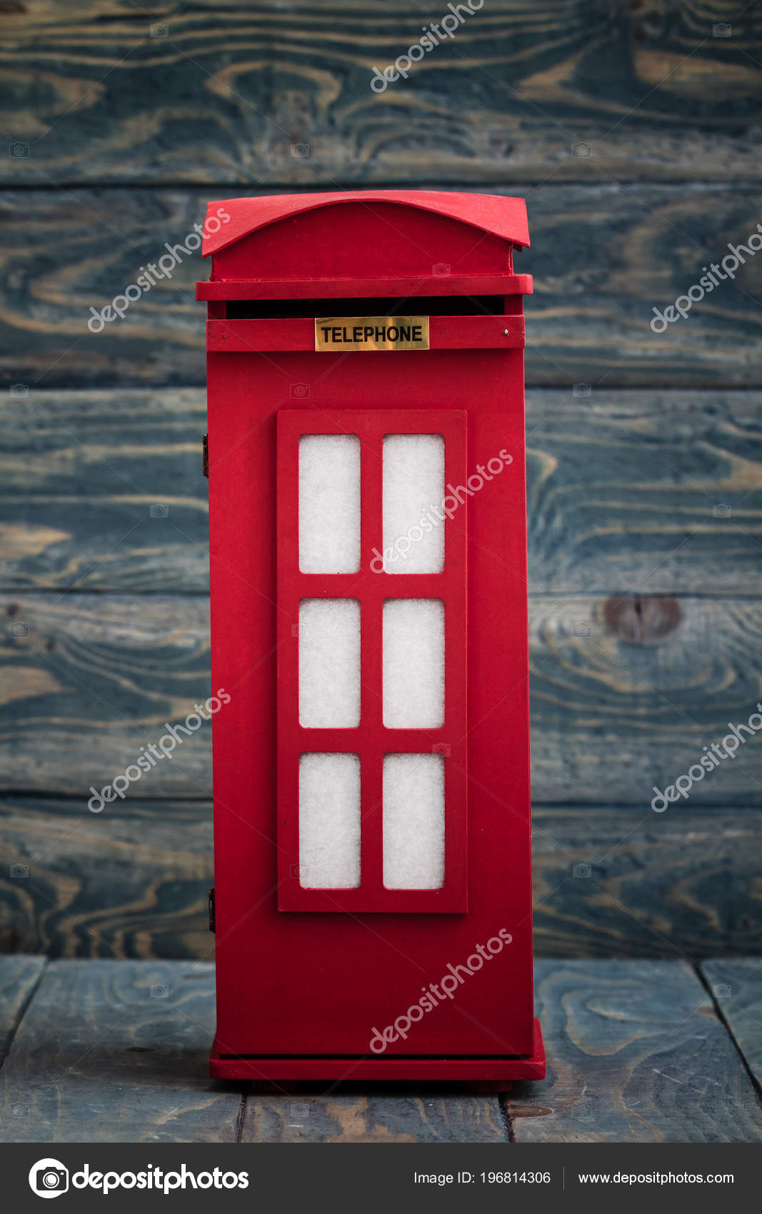 Decorative Box Classic British Red Phone Booth Blue Stock Photo