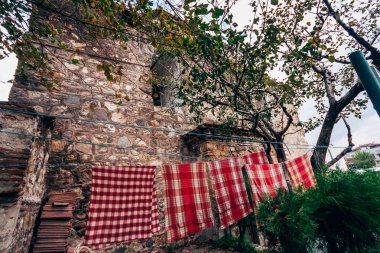 Traditional towels near 2. Murat hamam, bath from 15th century in Iznik clipart