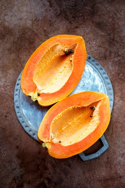 Ripe papaya without seeds, top view — Stock Photo, Image