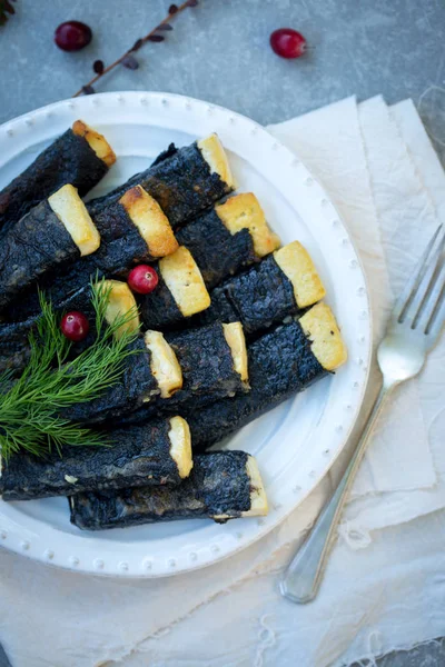 Tofu, nori fried with cranberries on a plate — Stock Photo, Image