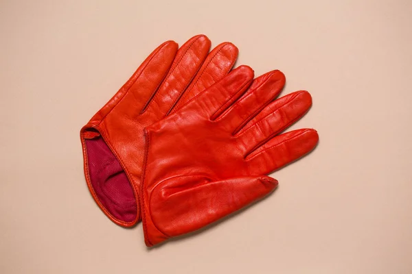 Beautiful Bright Gloves Made Genuine Leather Women — Stock Photo, Image