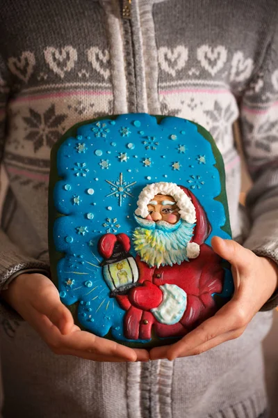 Santa on gingerbread — Stock Photo, Image