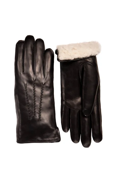 Schwarze Handschuhe mit weißem Fell — Stockfoto
