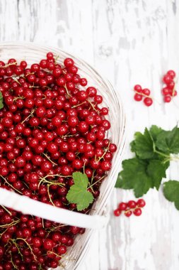 Olgun organik kırmızı kuş üzümü büyük hasır sepet