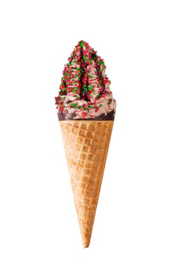Dondurma çok renkli bir toz ile serpilmis bir waffle koni