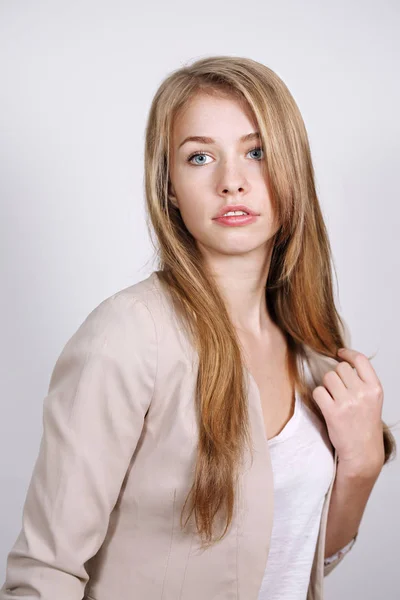 Portrait Beautiful Sad Woman Blond Hair — Stock Photo, Image