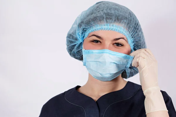 Young Beautiful Nurse Wears Special Clothing — Stock Photo, Image