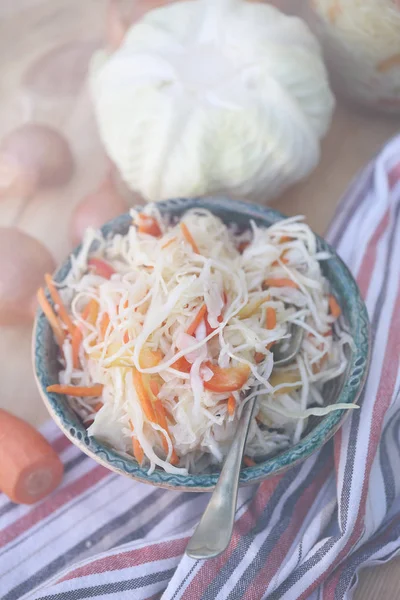 Вітамінний Салат Подрібненої Капусти Моркви Вид Зверху Їжу — стокове фото