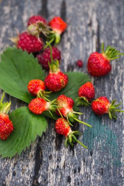 Orman meyveleri eski ahşap masa