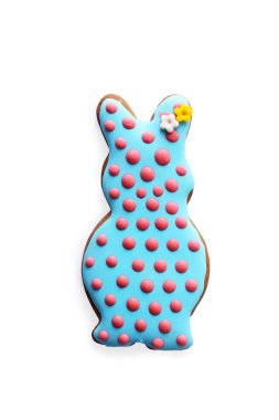 Beyaz bir arka plan üzerinde izole bir tavşan şeklinde Paskalya kurabiyeleri