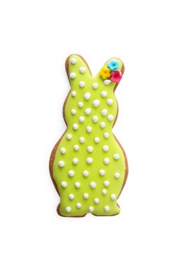 Beyaz bir arka plan üzerinde izole bir tavşan şeklinde Paskalya kurabiyeleri