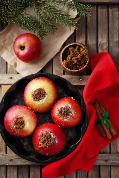 Apples Cinnamon Cane Sugar Winter Dessert — Stock Photo, Image