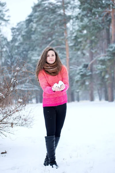 Girl Park Happy Playing Snow — Stock Photo, Image