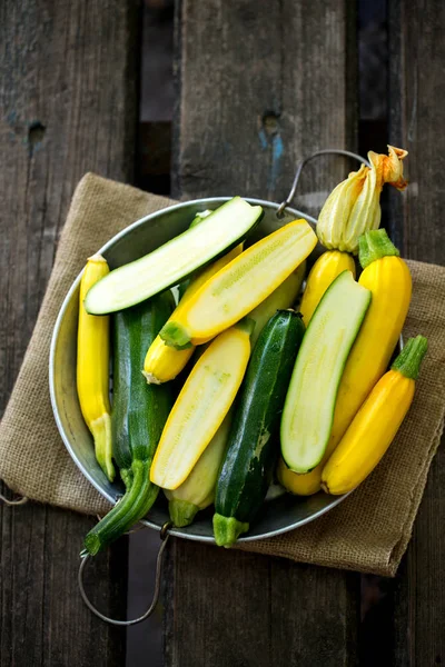 Group Fresh Colorful Zucchini Druish — Stock Photo, Image