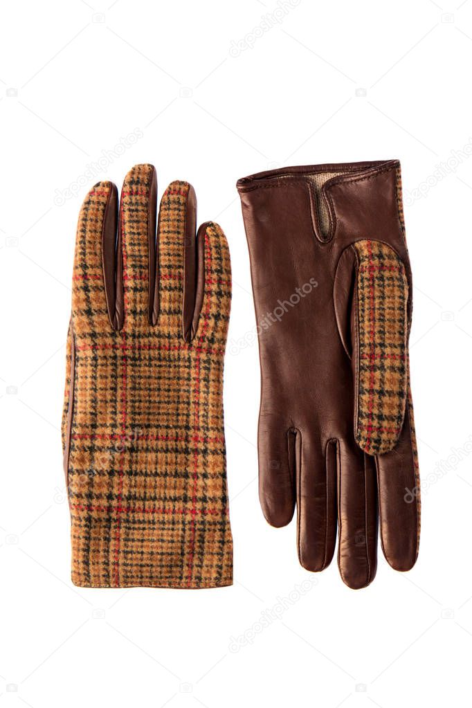 Beautiful Women's gloves made of genuine leather and fabric