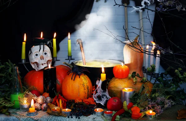 Bodegón Halloween Con Calabazas Captura Estudio — Foto de Stock