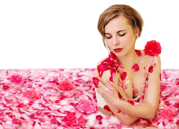 Milk Bath Cleopatra Rose Petals Isolated — Stock Photo, Image