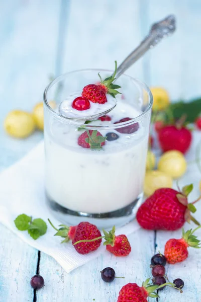 Yoghurt Med Chiafrön Färska Bär — Stockfoto