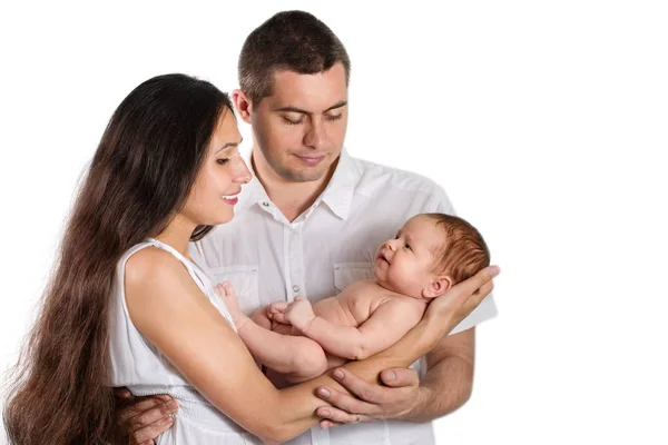 Jonge Ouders Houden Van Hun Pasgeboren Baby Geïsoleerd — Stockfoto