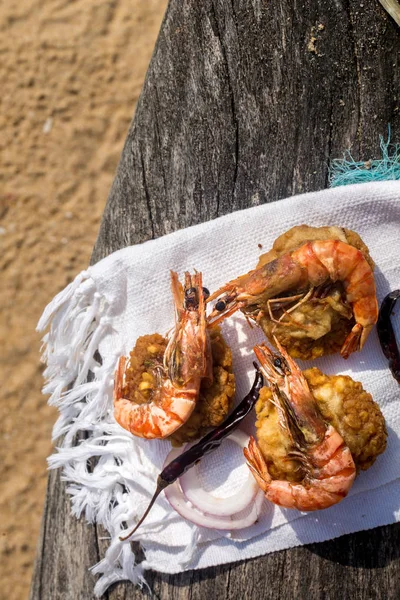 shrimp with a bean patch on the shore of the ocean