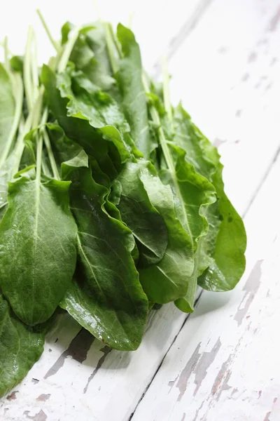 Verse Sorrel Een Witte Houten Tafel — Stockfoto