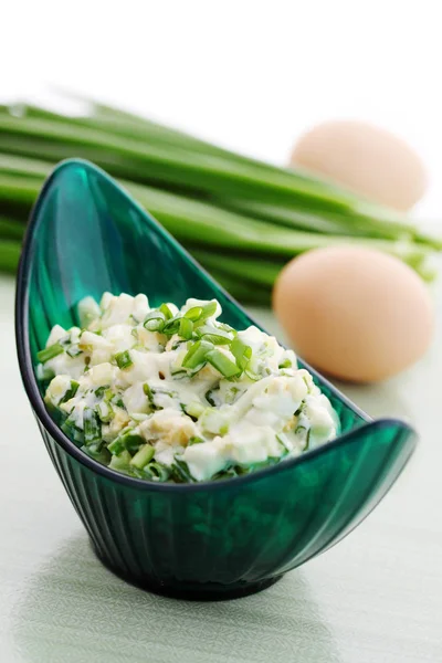春季沙拉配洋葱和煮的鸡蛋 — 图库照片
