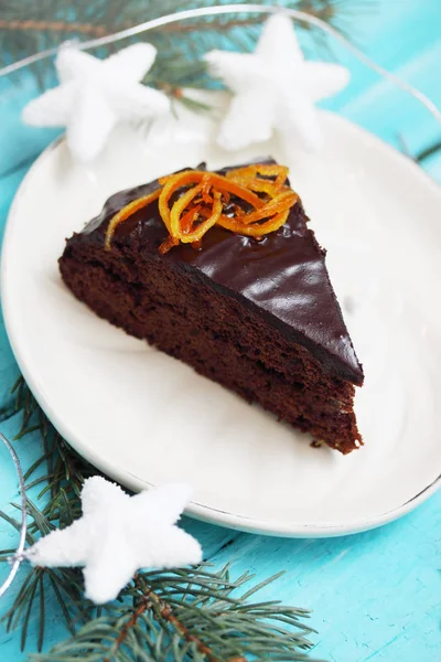 Cake Chocolate Icing Candied Orange Peel — Stock Photo, Image