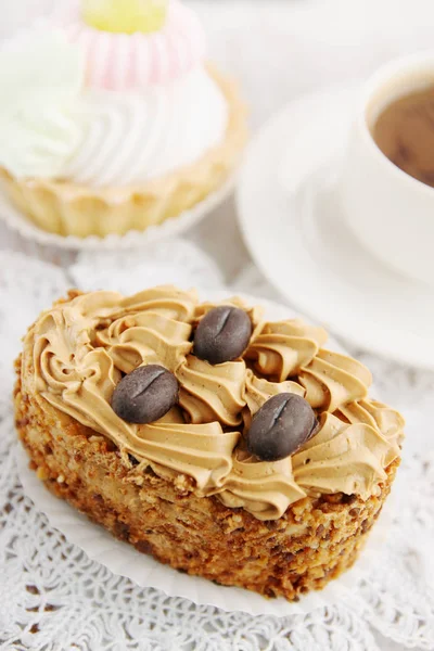 Gâteau Chocolat Avec Crème Café Chaud — Photo
