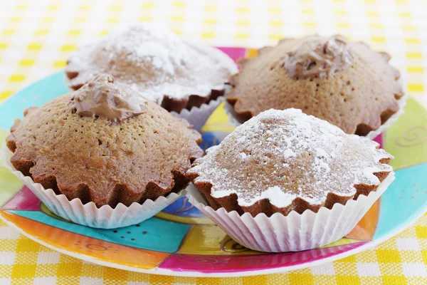 Chocolate Cupcakes Cream Icing Sugar — Stock Photo, Image