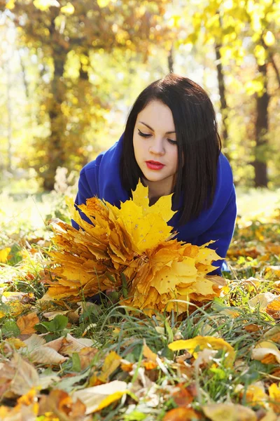 Giovane Bella Donna Nel Parco Autunnale — Foto Stock