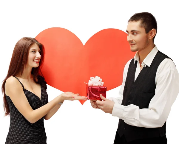Young Man Gives Woman Gift — Stock Photo, Image