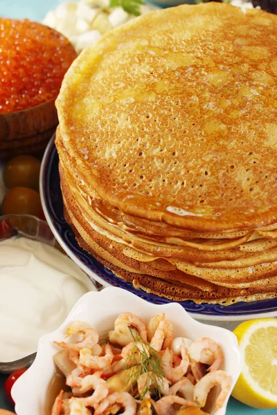 Large Stack Pancakes Different Fillings — Stock Photo, Image