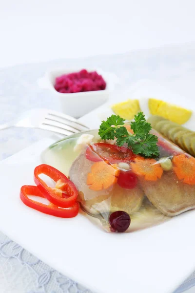 Jellied Beef Tongue Horseradish Vegetables — Stock Photo, Image