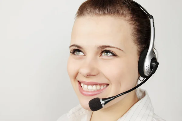 Cheerful Benevolent Woman Telephone Headset — Stock Photo, Image