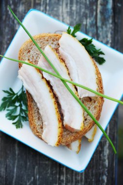 sandviç soğan ve otlar ile Ukrayna domuz yağı