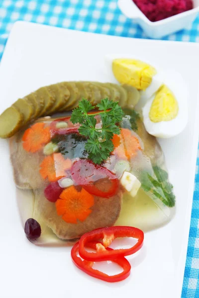 Jellied Beef Tongue Horseradish Vegetables — Stock Photo, Image