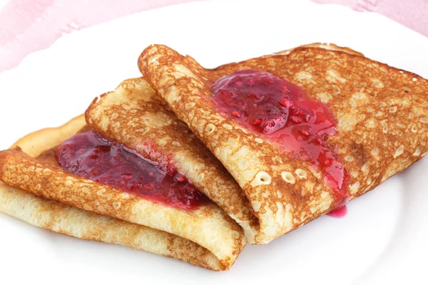 Crêpes Confiture Framboises Petit Déjeuner Maison — Photo