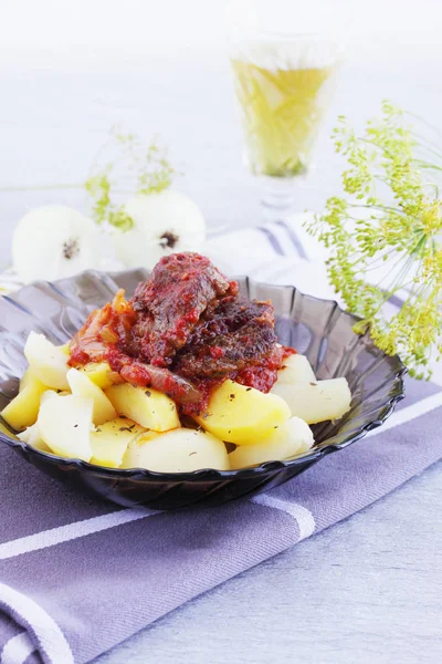 Fried Potatoes Braised Pork Still Life — Stock Photo, Image