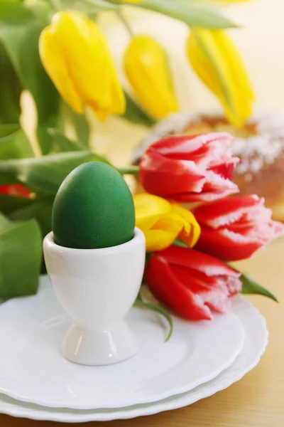 Pessachfest Stillleben Eier Blumen Und Kuchen — Stockfoto