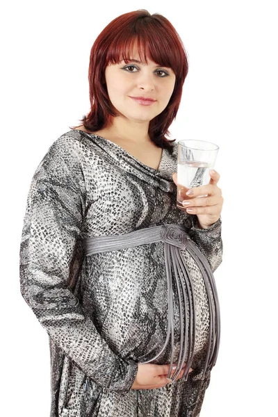Schwangere Hält Das Glas Wasser Der Hand — Stockfoto