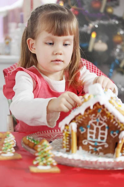 Little Beautiful Girl House Gingerbread Dough — Stock Photo, Image