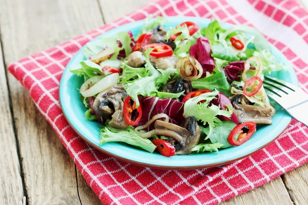 Salad Fried Mushrooms Onion Chili — Stock Photo, Image