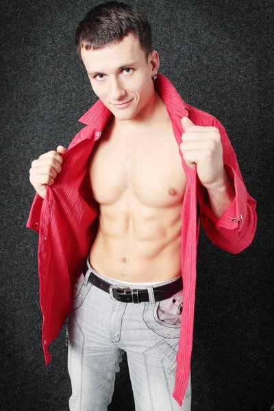 Young Beautiful Man Red Clothing — Stock Photo, Image